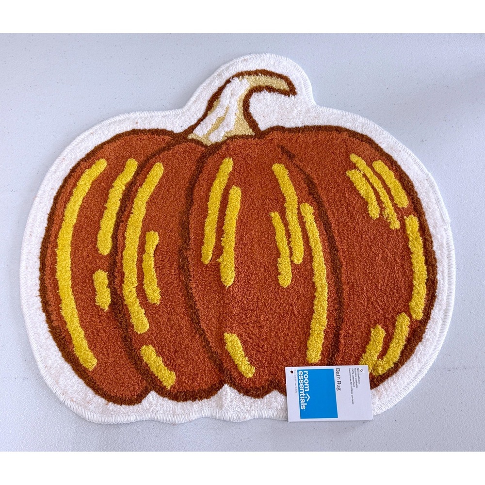 Room Essentials Pumpkin Bath Rug Orange Cotton Fall Halloween Decor 20" x 23"